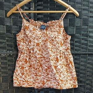 GAP Cami Peplum Rust/White Floral Top Womens SZ S Cottagecore